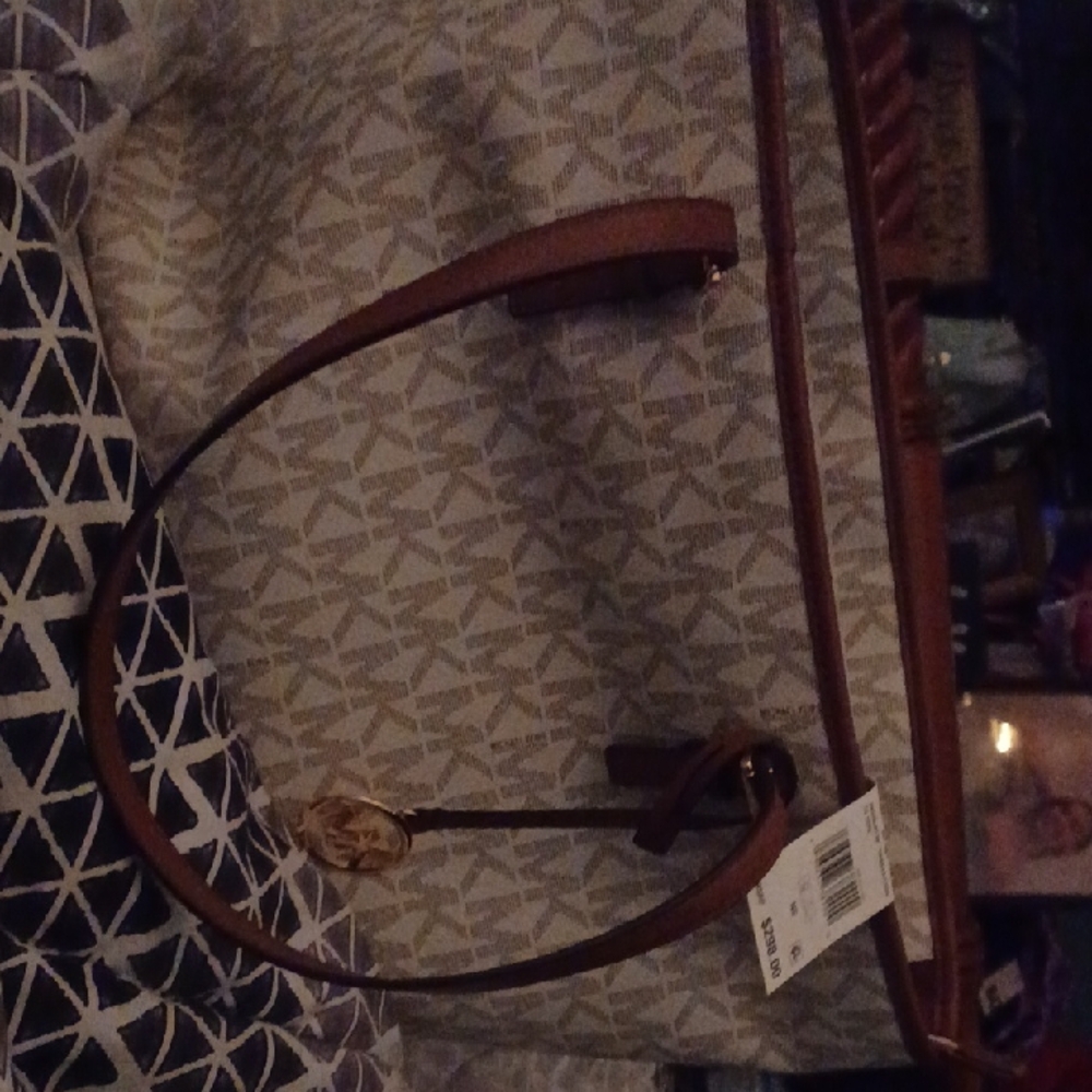 MICHAEL Michael Kors White and Brown Tote with Signature Monogram